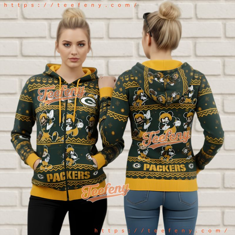 Green Bay Packers Nfl Mickey Football Ugly Christmas 3D Hoodie