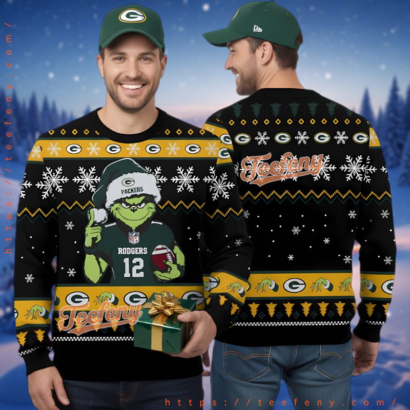 Green Bay Packers Personalized Grinch Ugly Christmas Sweater Holiday Party Gear