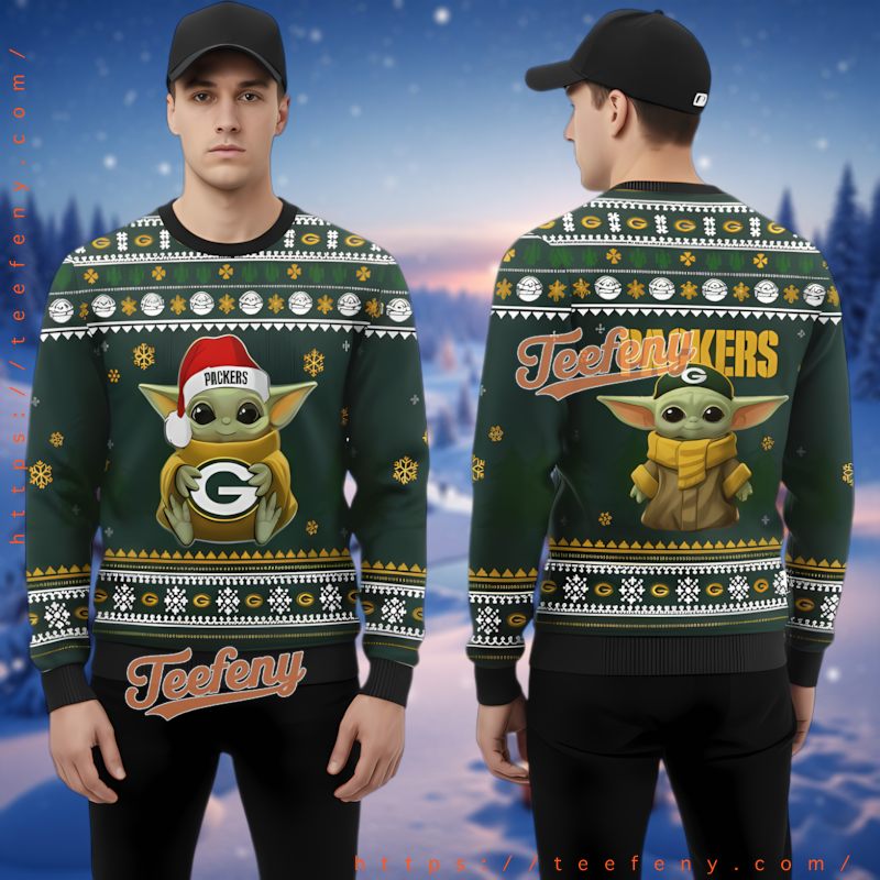 Green Bay Packers Pullover  Ugly Christmas Sweater Santa Grogu