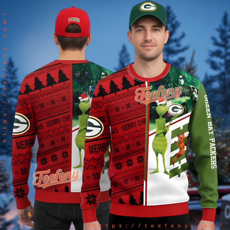 Green Bay Packers Red Ugly Christmas Sweater Grinch And Dog Max