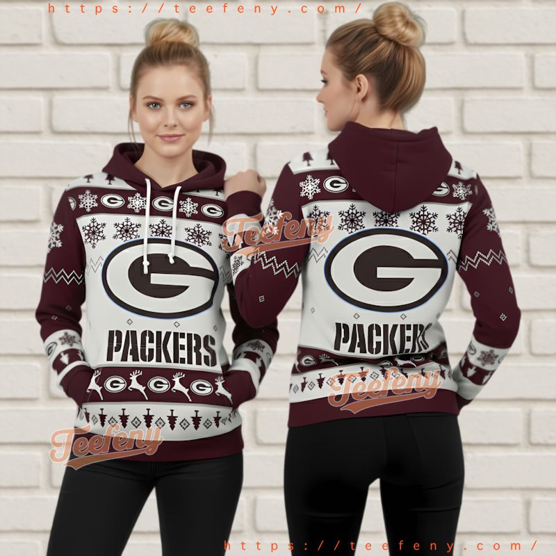 Green Bay Packers Reindeer Pattern Ugly Christmas 3D Hoodie Green Bay Packers Reindeer Pattern Ugly Christmas 3D Hoodie