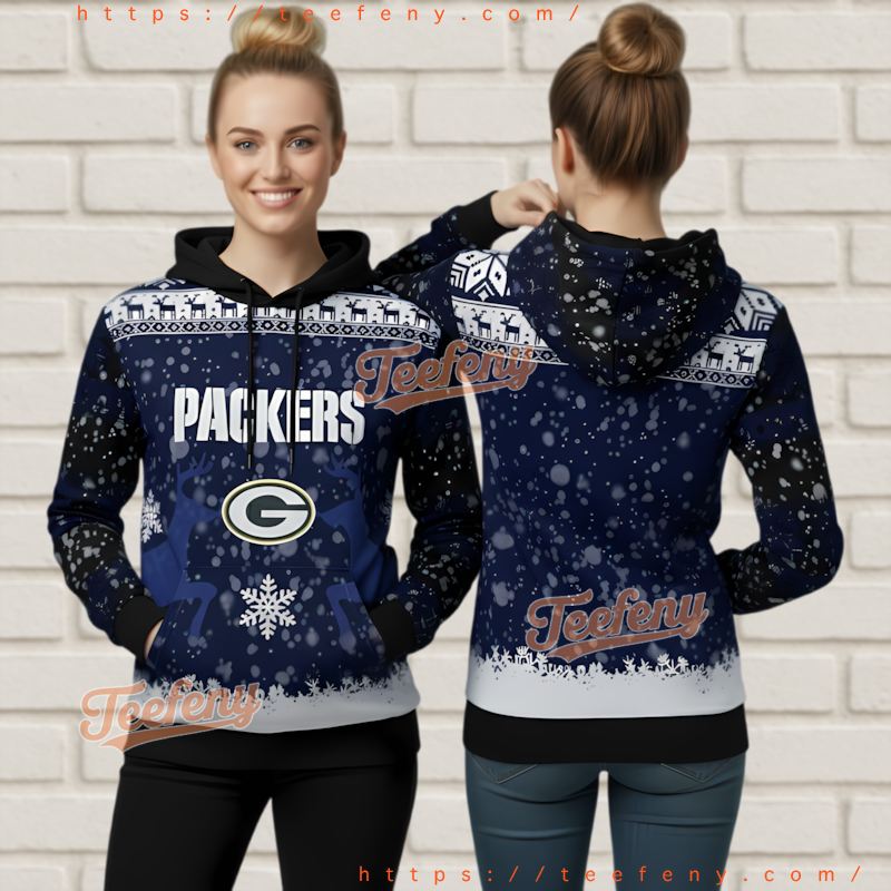 Green Bay Packers Reindeer Snowflakes Ugly 3D Hoodie Men Women Green Bay Packers Reindeer Snowflakes Ugly 3D Hoodie Men Women