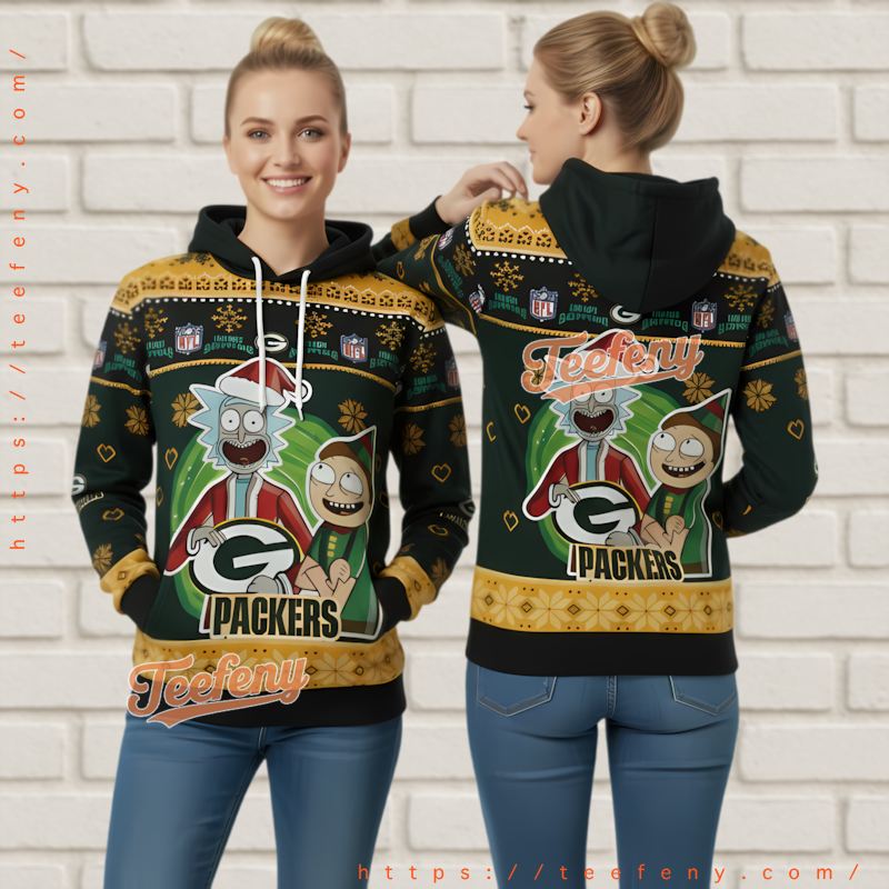 Green Bay Packers Rick And Morty Santa Elf Ugly 3D Hoodie Green Bay Packers Rick And Morty Santa Elf Ugly 3D Hoodie