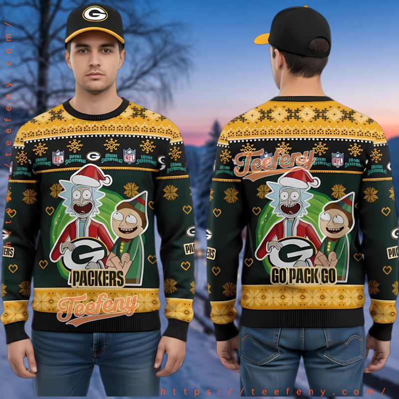 Green Bay Packers Rick And Morty Ugly Christmas Sweater Go Pack Go