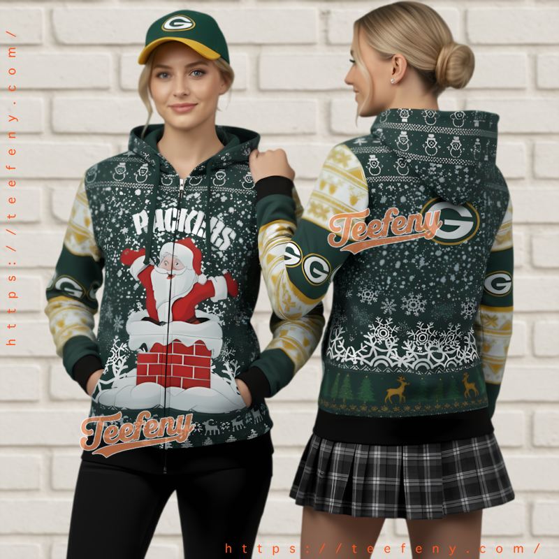 Green Bay Packers Santa Claus Chimney Funny Ugly Christmas 3D Hoodie Green Bay Packers Santa Claus Chimney Funny Ugly Christmas 3D Hoodie