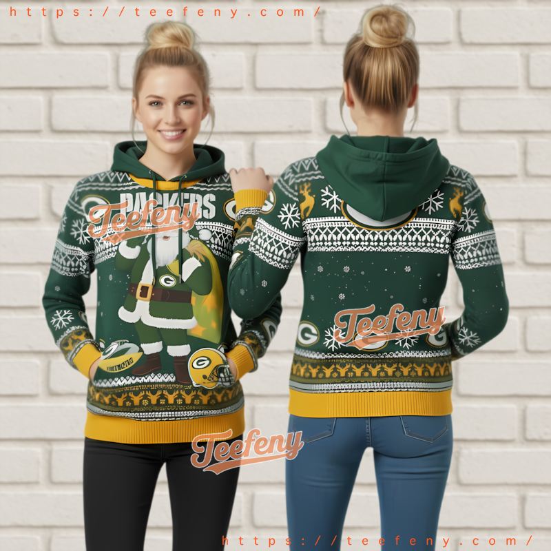 Green Bay Packers Santa Claus Ugly Christmas Pullover 3D Hoodie Green Bay Packers Santa Claus Ugly Christmas Pullover 3D Hoodie