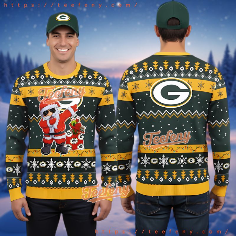 Green Bay Packers Santa Sunglasses Ugly Christmas Sweater Men
