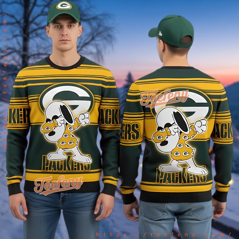 Green Bay Packers Snoopy Dancing Ugly Christmas Sweater 3D Peanuts Nfl