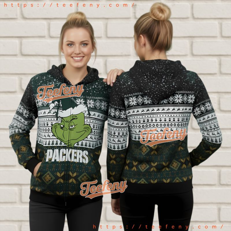 Green Bay Packers Snowflakes Grinch Christmas 3D Hoodie Pullover Green Bay Packers Snowflakes Grinch Christmas 3D Hoodie Pullover
