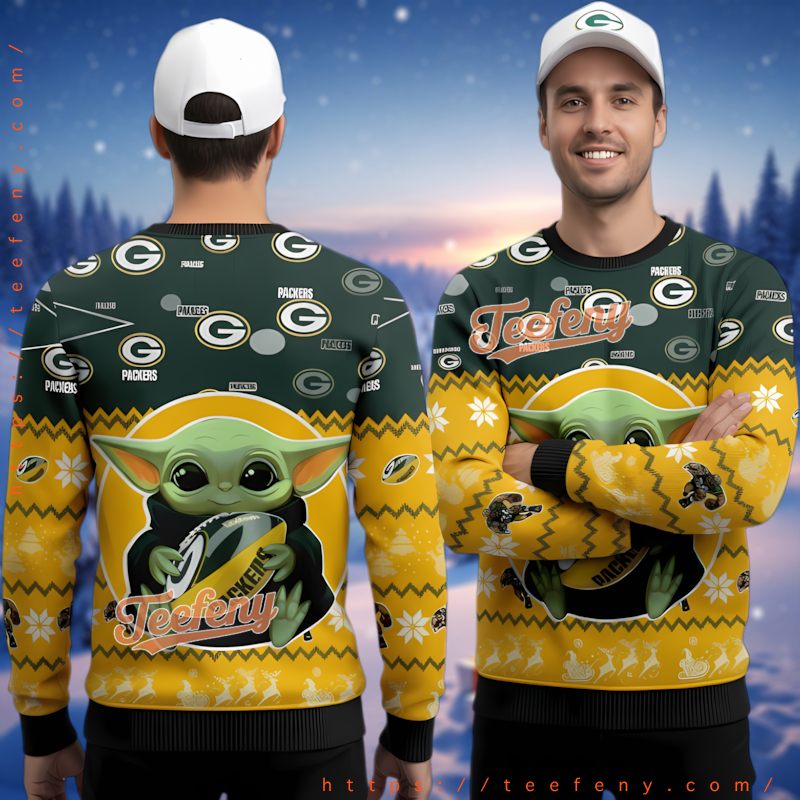 Green Bay Packers Star Wars Baby Yoda Festive Ugly Sweater 3D Printed Gift