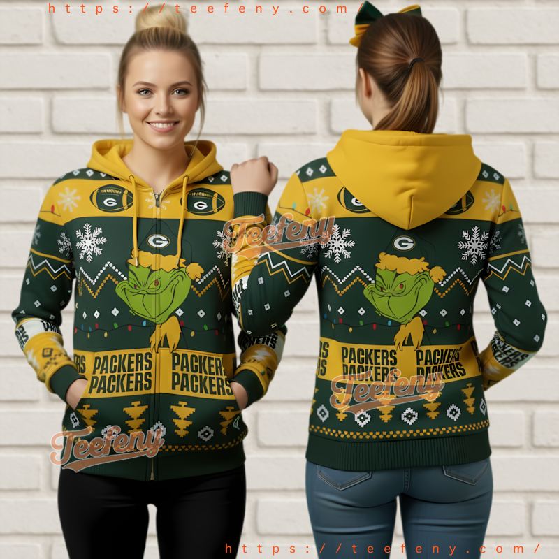 Green Bay Packers Ugly Christmas Grinch 3D Hoodie Men Women Green Bay Packers Ugly Christmas Grinch 3D Hoodie Men Women