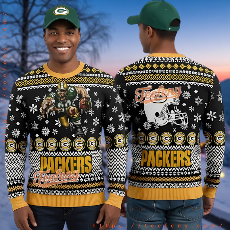 Green Bay Packers Ugly Christmas Sweater 3D Printed Mascot Action