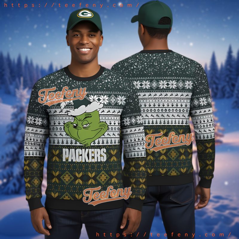Green Bay Packers Ugly Sweater On Sale Grinch With Santa Hat