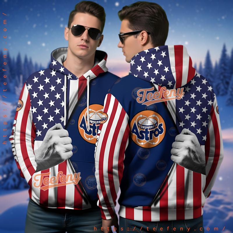 Houston Astros American Flag Ripped 3D Zip Up Hoodie Houston Astros American Flag Ripped 3D Zip Up Hoodie
