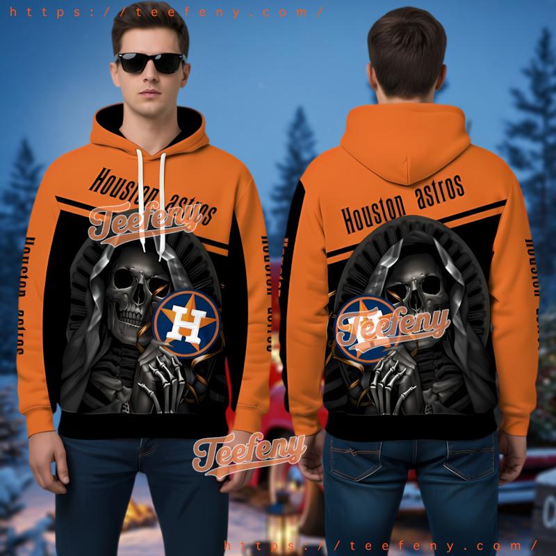 Houston Astros Grim Reaper 3D Print Hoodie Orange Houston Astros Grim Reaper 3D Print Hoodie Orange