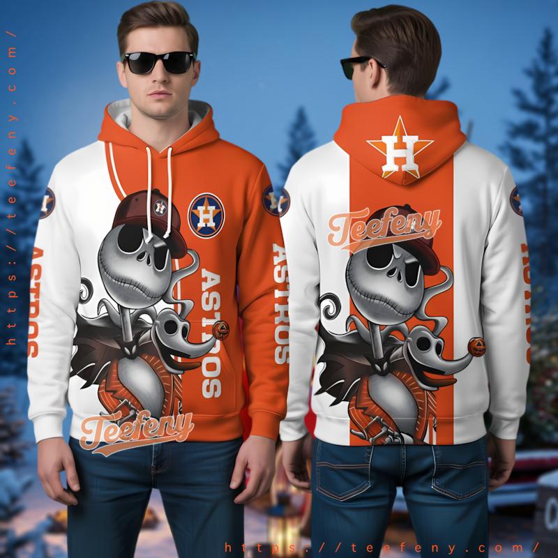 Houston Astros Jack Skellington 3D Pullover Hoodie Orange Houston Astros Jack Skellington 3D Pullover Hoodie Orange