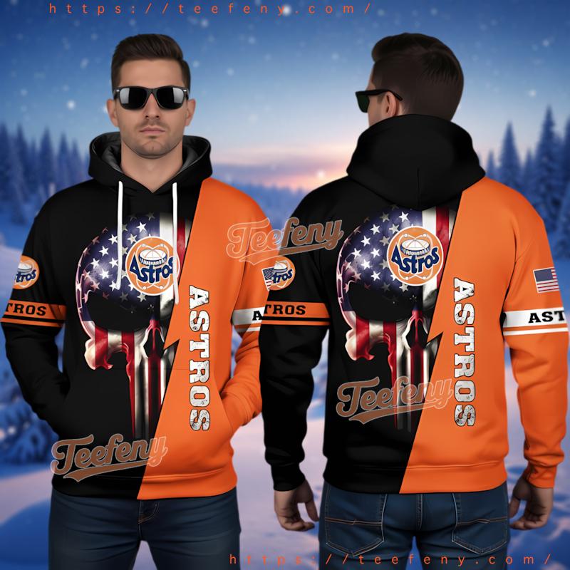 Houston Astros Punisher Skull Us Flag 3D Hoodie Design Houston Astros Punisher Skull Us Flag 3D Hoodie Design