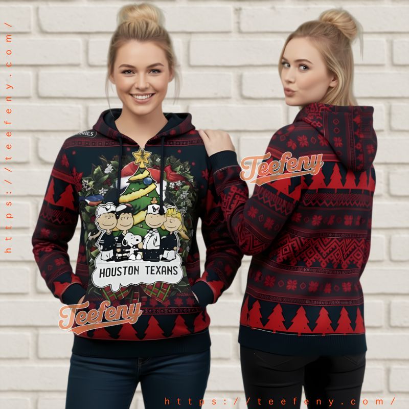 Houston Texans Charlie Brown Peanuts Ugly Christmas Tree 3D Hoodie