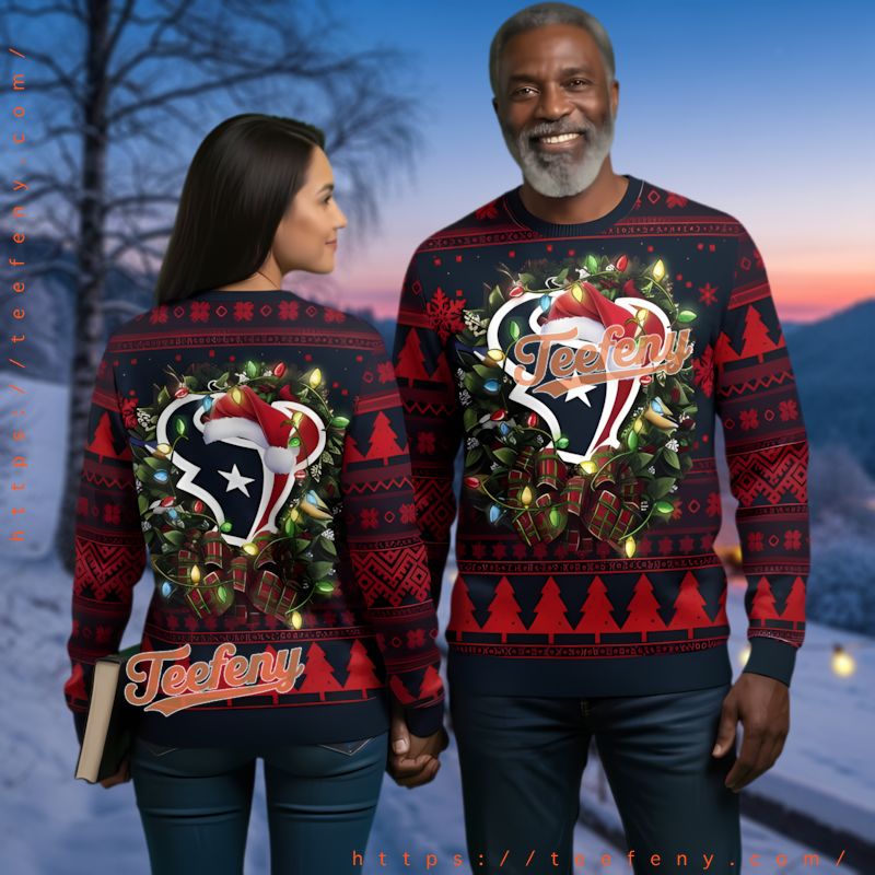 Houston Texans Christmas Wreath Ugly Christmas Sweater Holiday