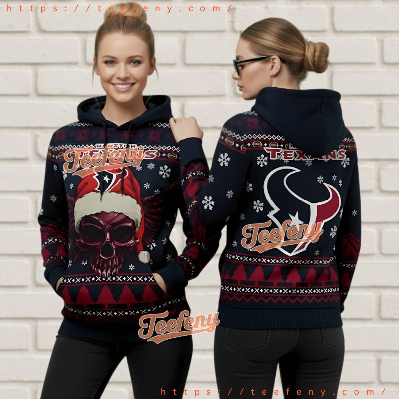 Houston Texans Dark Christmas Skull Ugly 3D Zip Hoodie