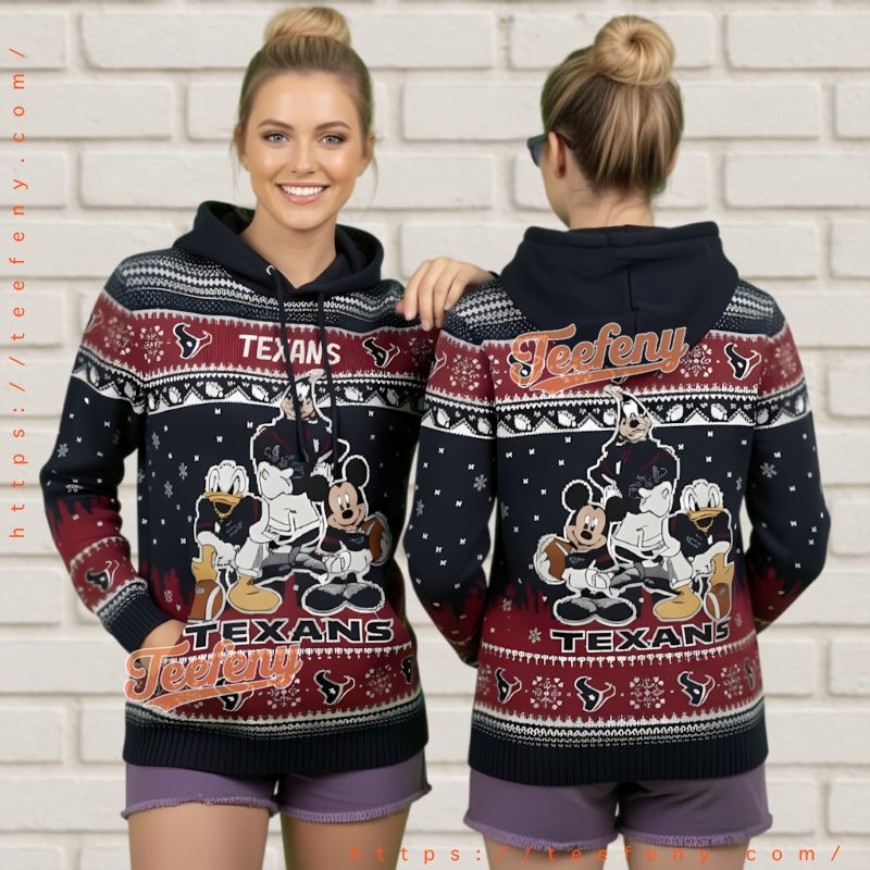 Houston Texans Disney Mickey And Friends Ugly Christmas 3D Hoodie