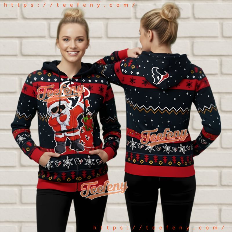 Houston Texans Funny Dabbing Santa Ugly Christmas 3D Hoodie Fan Gift