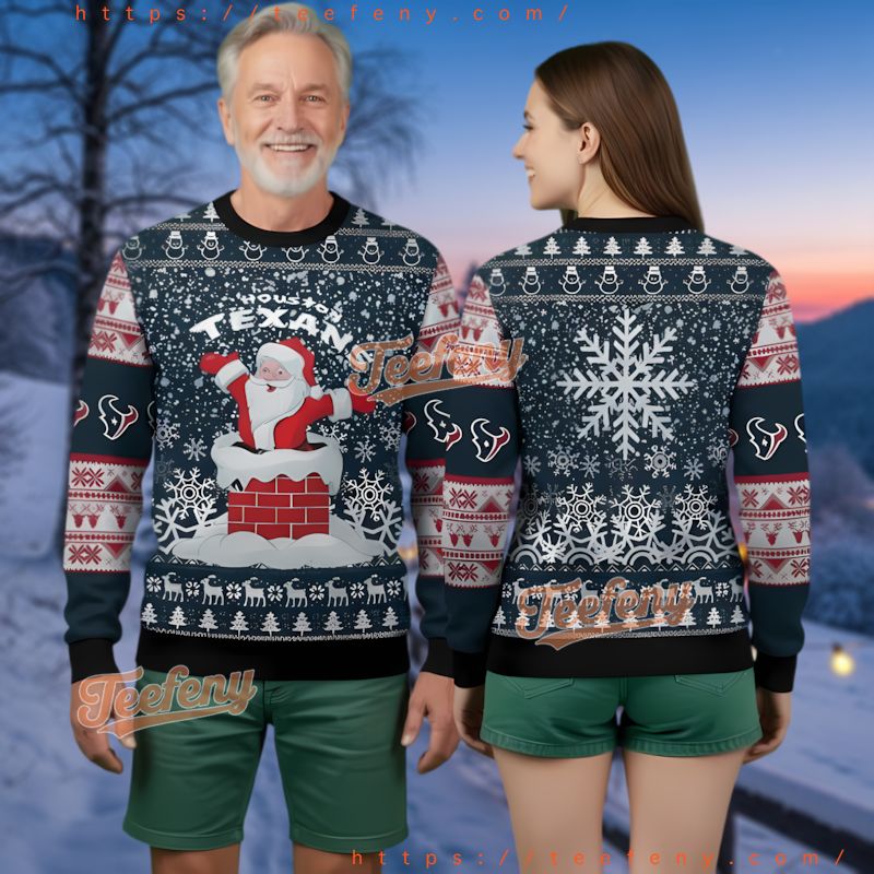 Houston Texans Funny Santa Chimney Ugly Christmas Sweater Fan