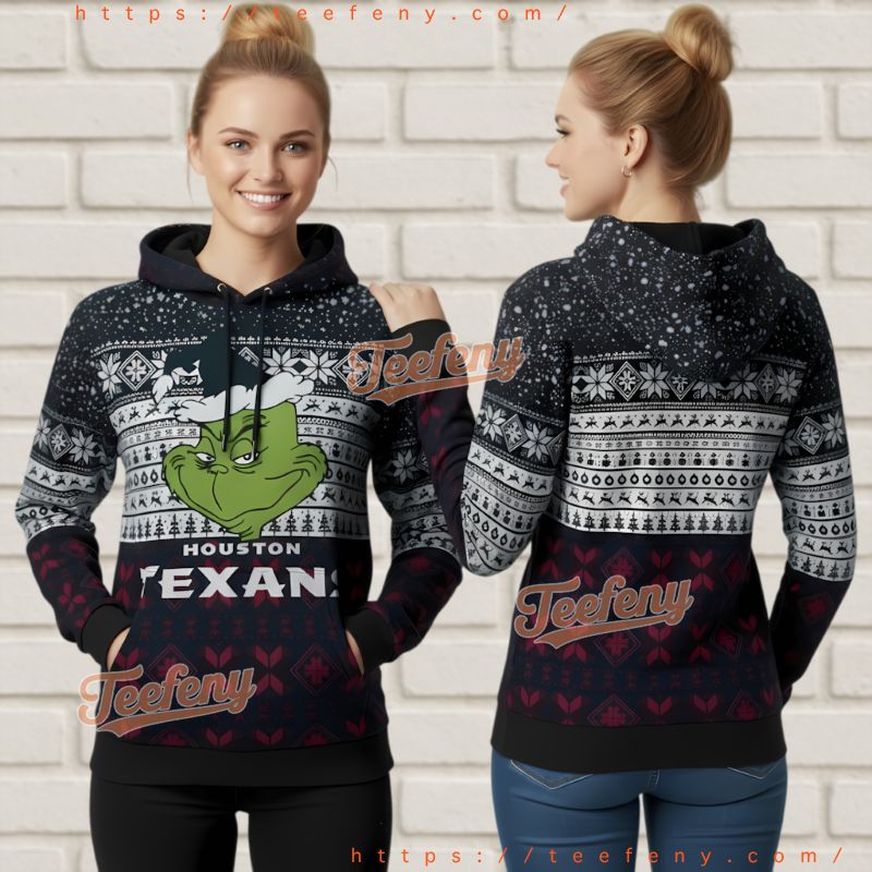 Houston Texans Grinch Christmas Ugly Holiday 3D Pullover Hoodie