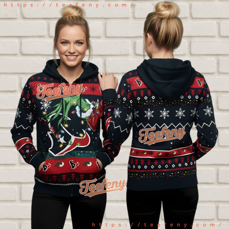 Houston Texans Grinch Design 3D Christmas Hoodie Best Nfl Fan Gift