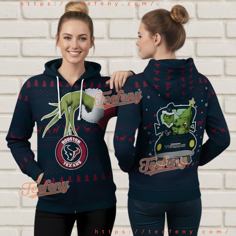 Houston Texans Grinch Driving Truck Ugly Christmas 3D Hoodie
