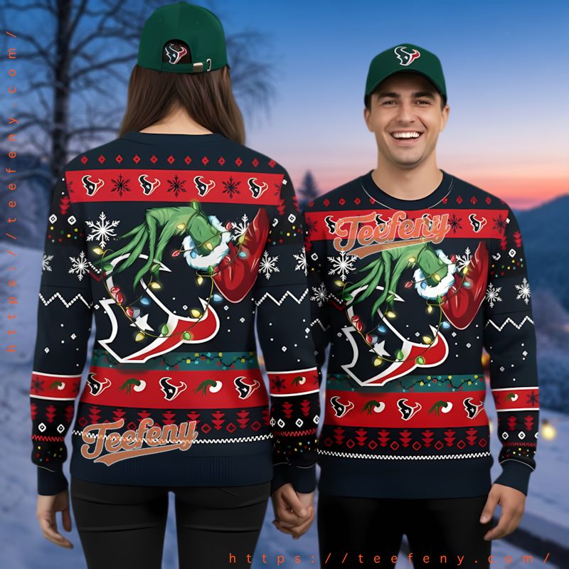 Houston Texans Grinch Light Ugly Christmas Sweater Design