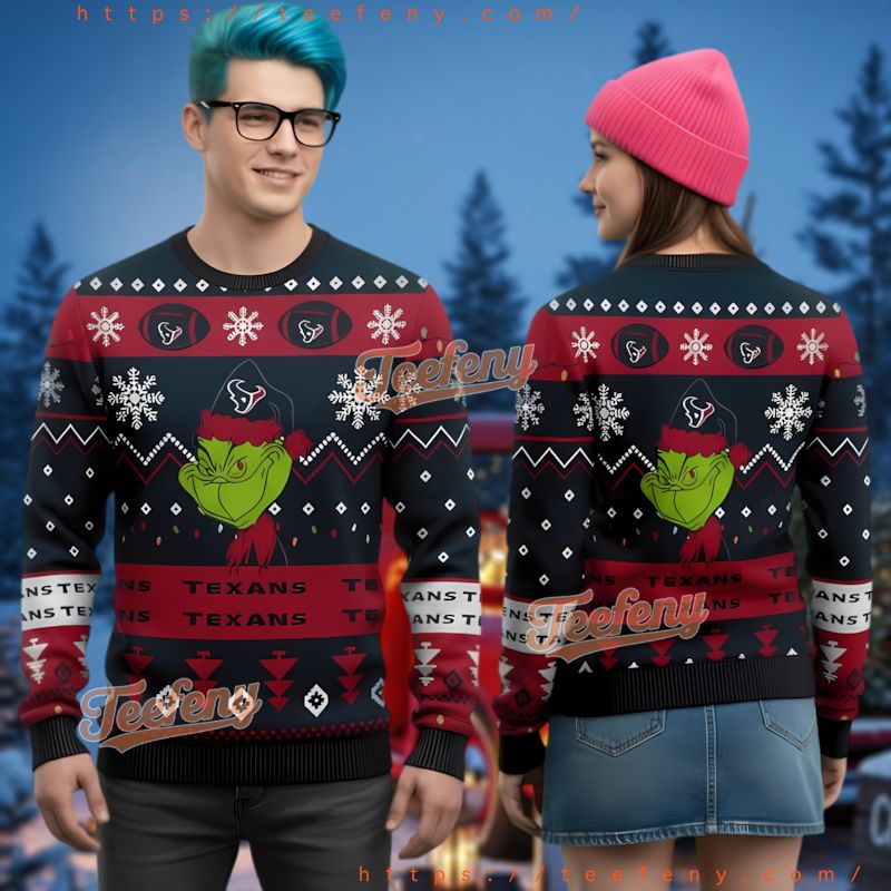 Houston Texans Grinch Themed Ugly Christmas Sweater Seasonal Wear