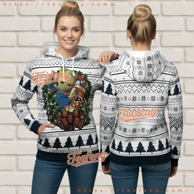 Houston Texans Guardians Of The Galaxy Groot Ugly Christmas 3D Hoodie