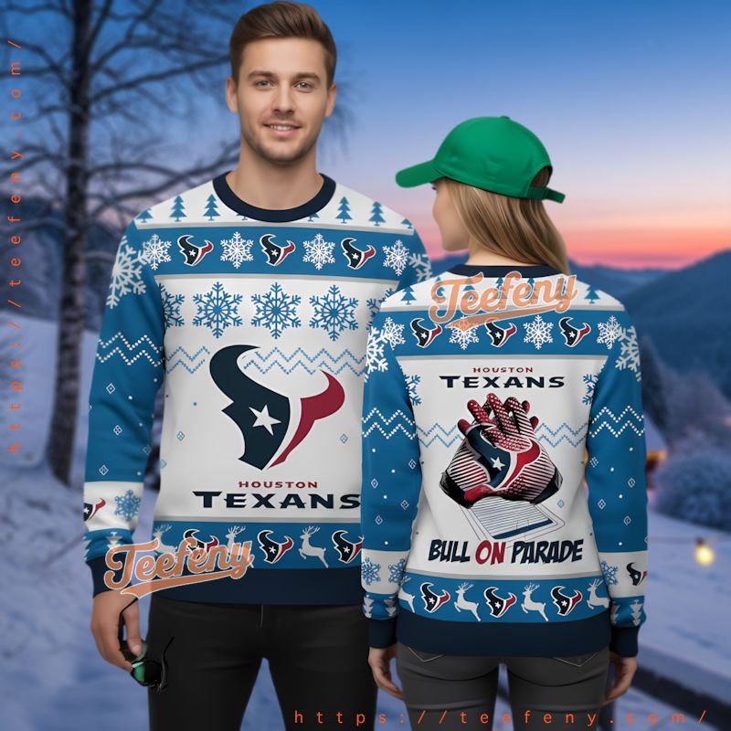 Houston Texans Hand Glove Yellow Ugly Christmas Sweater Design Fan
