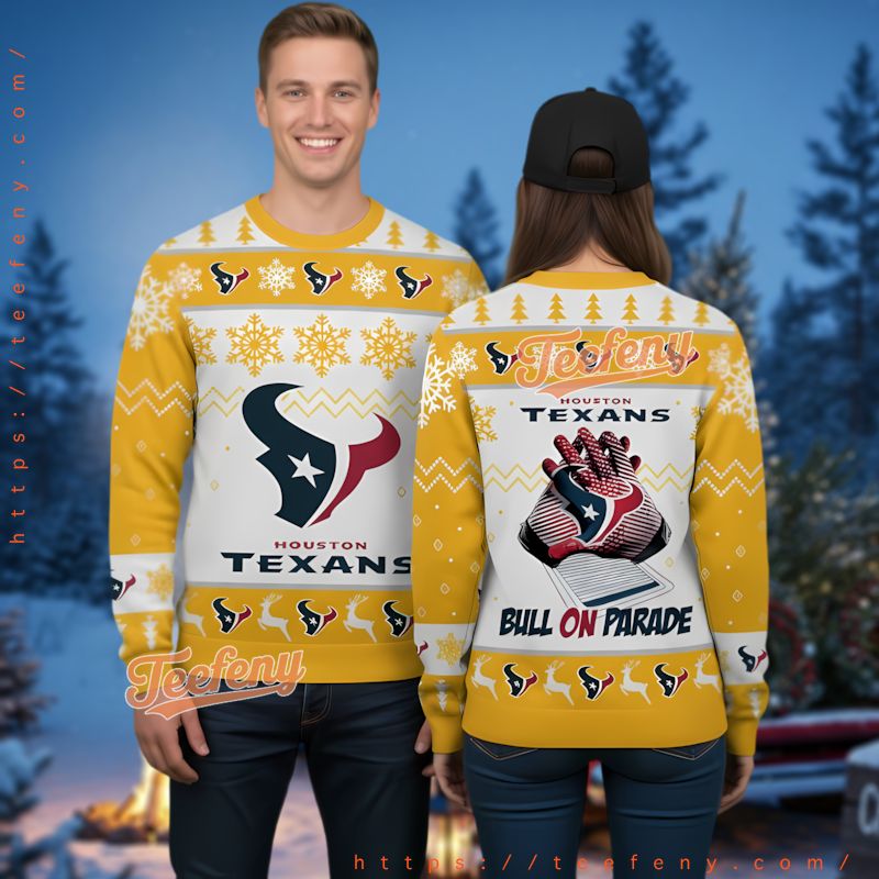 Houston Texans Hand Glove Yellow Ugly Christmas Sweater Design Fan