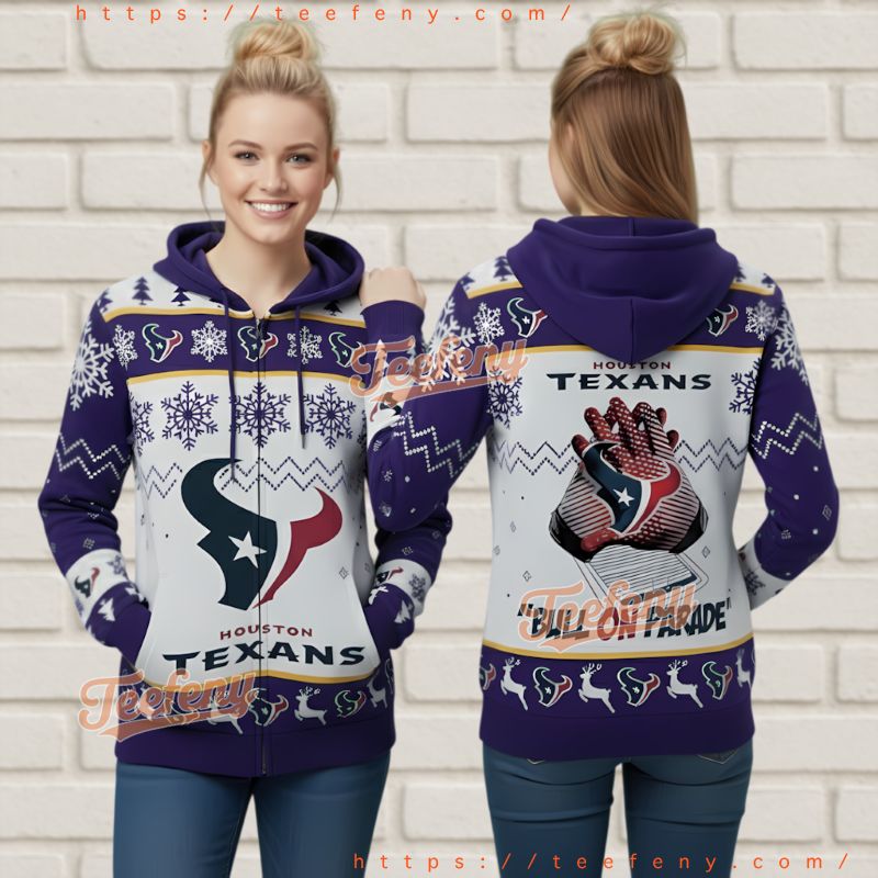 Houston Texans Holiday Bull On Parade Ugly Christmas 3D Hoodie
