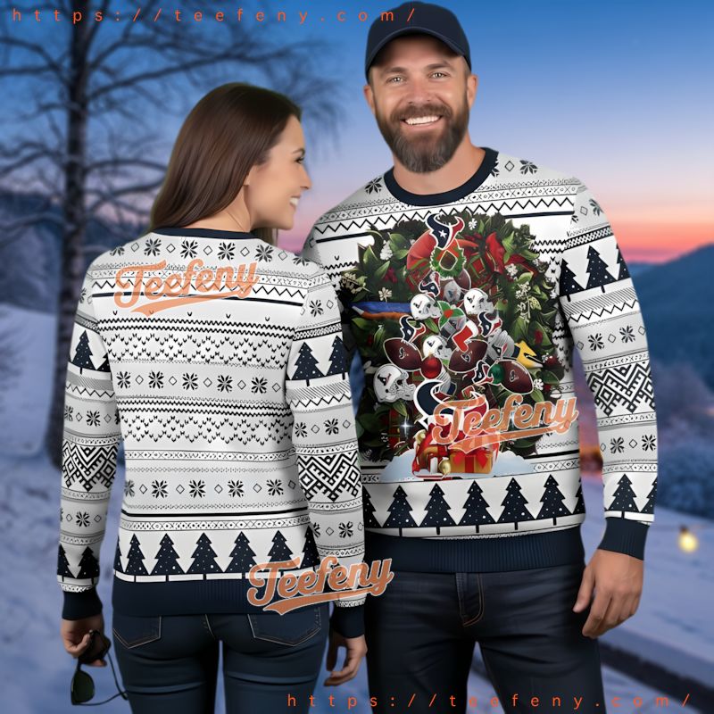 Houston Texans Logo Wreath Ugly Christmas Sweater Gift