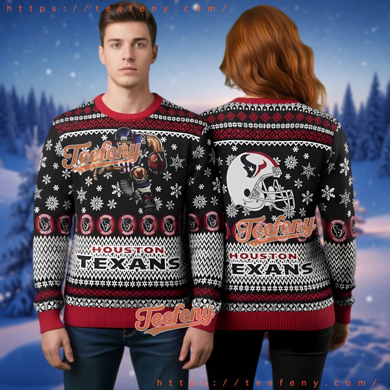 Houston Texans Mascot Ugly Christmas Sweater Black Red