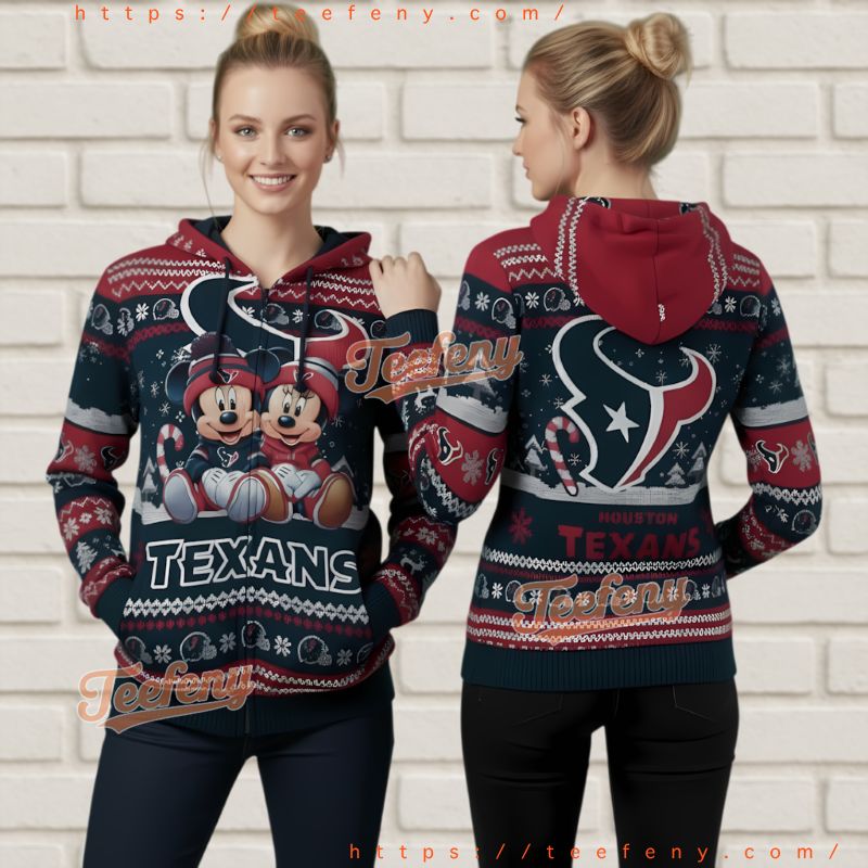 Houston Texans Mickey And Minnie Mouse Ugly Christmas Hoodie 3D Unisex Houston Texans Mickey And Minnie Mouse Ugly Christmas Hoodie 3D Unisex