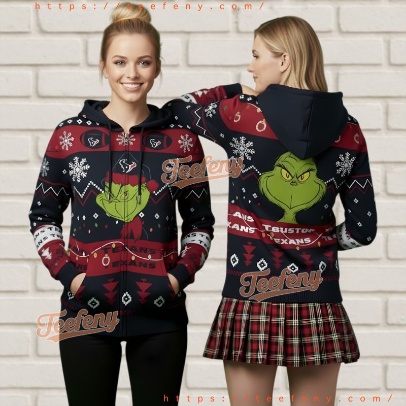 Houston Texans Official Grinch Themed Ugly Christmas 3D Hoodie Houston Texans Official Grinch Themed Ugly Christmas 3D Hoodie