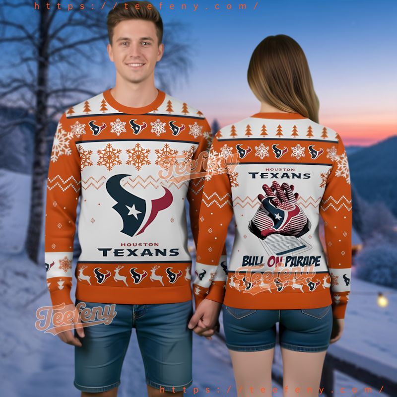 Houston Texans Orange White Bulls Ugly Christmas Sweater Apparel