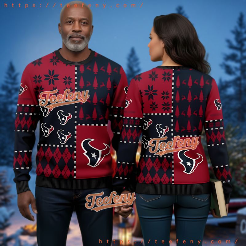 Houston Texans Patchwork Ugly Christmas Sweater Black Red