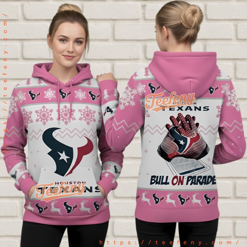 Houston Texans Pink Snowflakes Ugly Christmas 3D Full Zip Hoodie Houston Texans Pink Snowflakes Ugly Christmas 3D Full Zip Hoodie