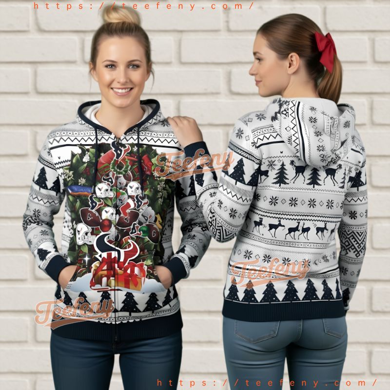 Houston Texans Reindeer Pattern Ugly Christmas 3D Hoodie Houston Texans Reindeer Pattern Ugly Christmas 3D Hoodie