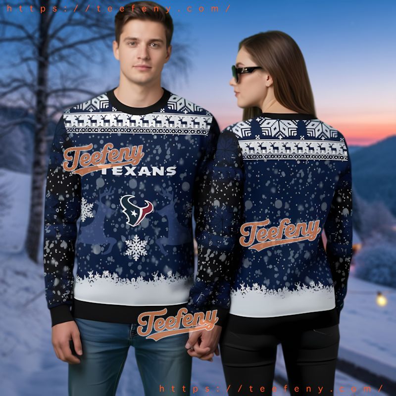 Houston Texans Reindeer Ugly Christmas Sweater Navy Blue