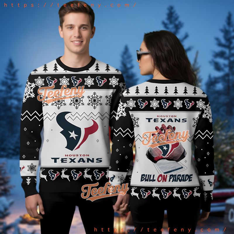 Houston Texans Snowflake Reindeer Black White Christmas Ugly Sweater