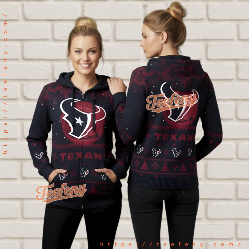 Houston Texans Unique Logo Themed Ugly Christmas 3D Hoodie Houston Texans Unique Logo Themed Ugly Christmas 3D Hoodie