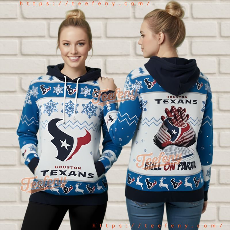 Houston Texans White Blue Ugly Christmas 3D Full Zip Hoodie Fan Gear Houston Texans White Blue Ugly Christmas 3D Full Zip Hoodie Fan Gear