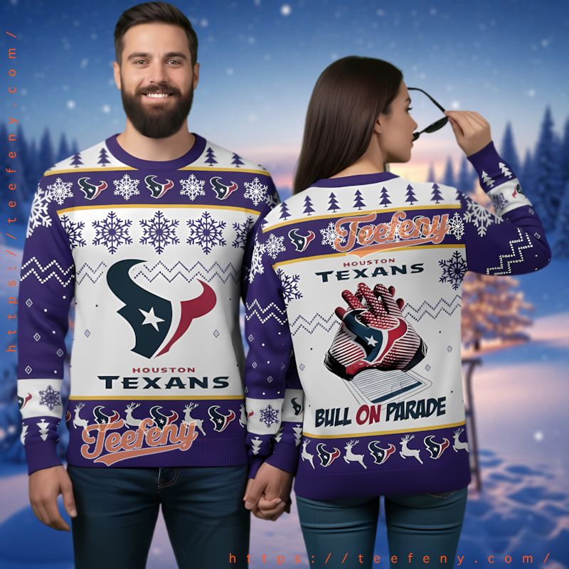 Houston Texans White Purple Bulls Ugly Christmas Sweater Apparel