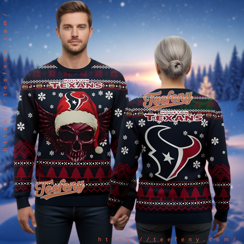 Houston Texans Winged Skull Ugly Christmas Sweater Design